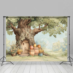 Aperturee - Aperturee Cartoon Tree House Forest Edge Honey Jar Backdrop