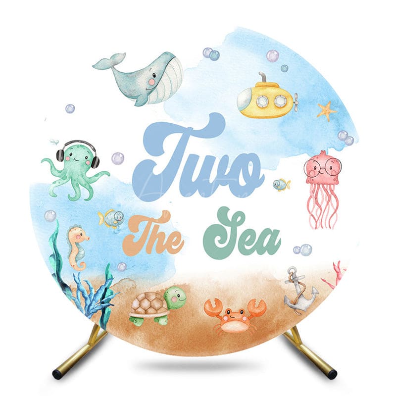 Aperturee - Aperturee Cartoon Under The Sea 2nd Round Birthday Backdrop