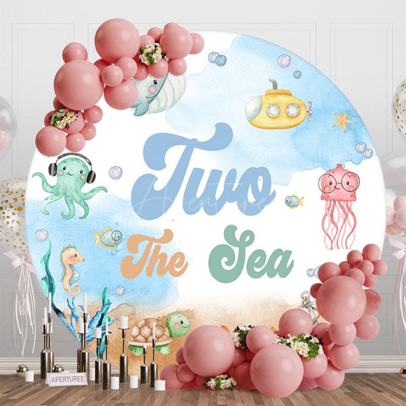 Aperturee - Aperturee Cartoon Under The Sea 2nd Round Birthday Backdrop