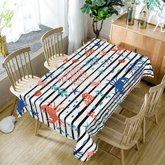 Aperturee - Aperturee Cartoon Under The Sea Rectangle Tablecloth with Stripes for Kids Ocean Themed Birthday Party Decorations