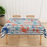 Aperturee - Aperturee Cartoon Under The Sea Rectangle Tablecloth with Stripes for Kids Ocean Themed Birthday Party Decorations