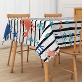 Aperturee - Aperturee Cartoon Under The Sea Rectangle Tablecloth with Stripes for Kids Ocean Themed Birthday Party Decorations