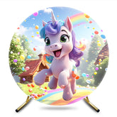 Aperturee - Aperturee Cartoon Unicorn Rainbow Dots Round Birthday Backdrop