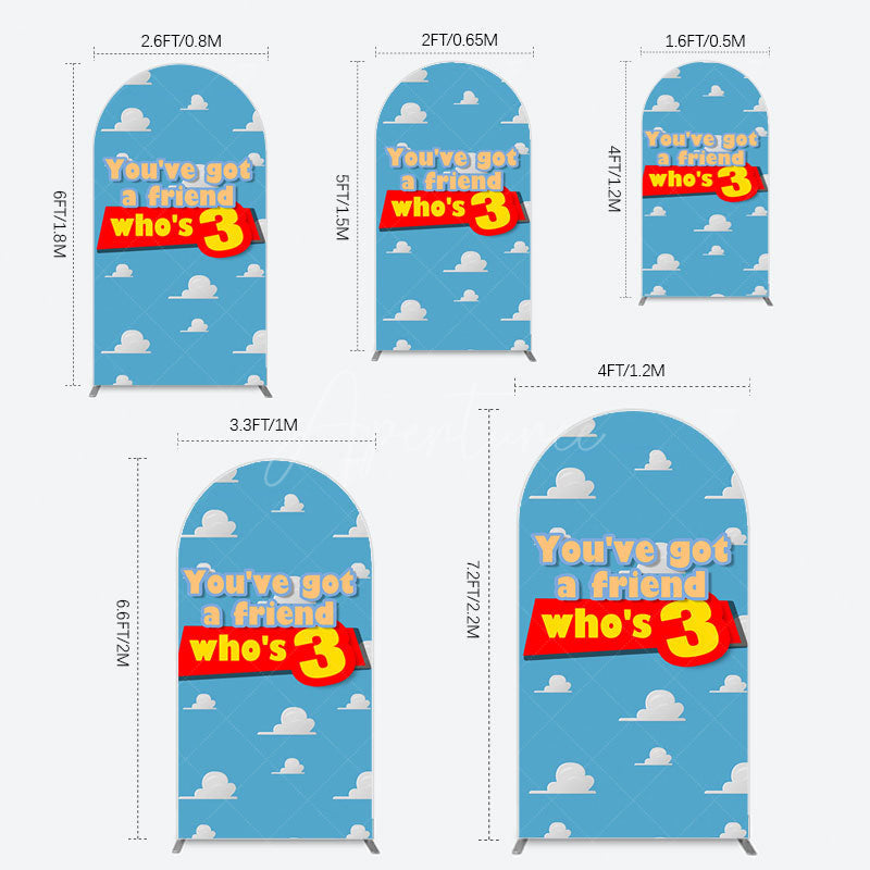 Aperturee - Aperturee Cartoon Who Is 3 Clouds Happy Birthday Arch Backdrop