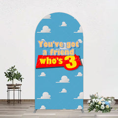 Aperturee - Aperturee Cartoon Who Is 3 Clouds Happy Birthday Arch Backdrop