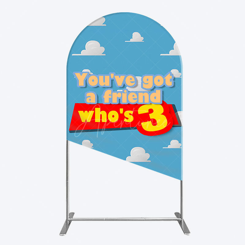 Aperturee - Aperturee Cartoon Who Is 3 Clouds Happy Birthday Arch Backdrop