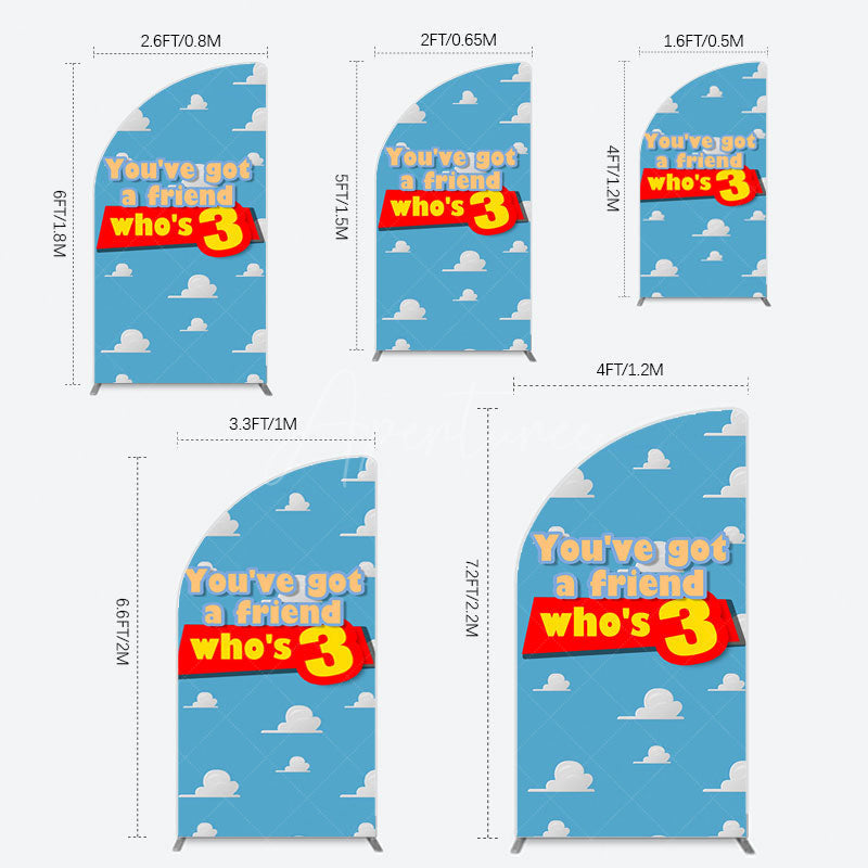 Aperturee - Aperturee Cartoon Who Is 3 Clouds Happy Birthday Half Moon Arch Backdrop