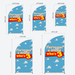 Aperturee - Aperturee Cartoon Who Is 3 Clouds Happy Birthday Half Moon Arch Backdrop