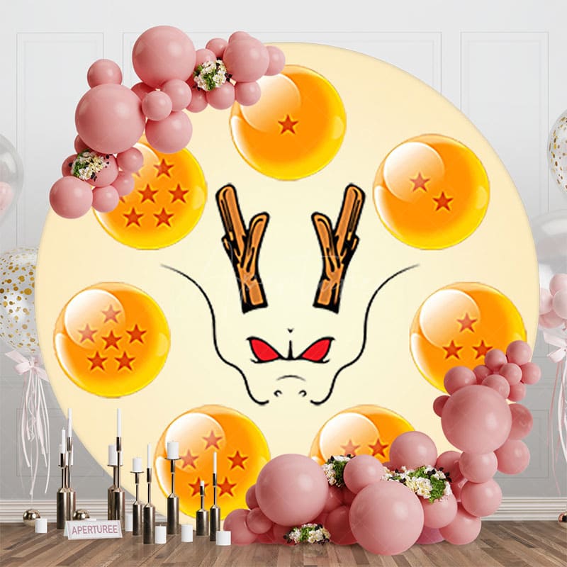 Aperturee - Aperturee Cartoon Yellow Balls Dragon Round Birthday Backdrop
