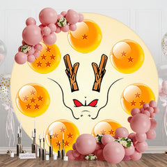 Aperturee - Aperturee Cartoon Yellow Balls Dragon Round Birthday Backdrop