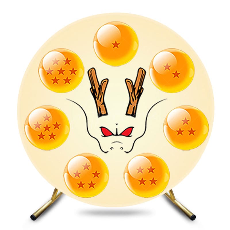 Aperturee - Aperturee Cartoon Yellow Balls Dragon Round Birthday Backdrop
