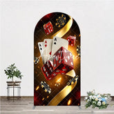 Aperturee - Aperturee Casino Las Vegas Theme Round Top Arch Backdrop Red Dice and Golden Poker Chips Birthday Party Decoration