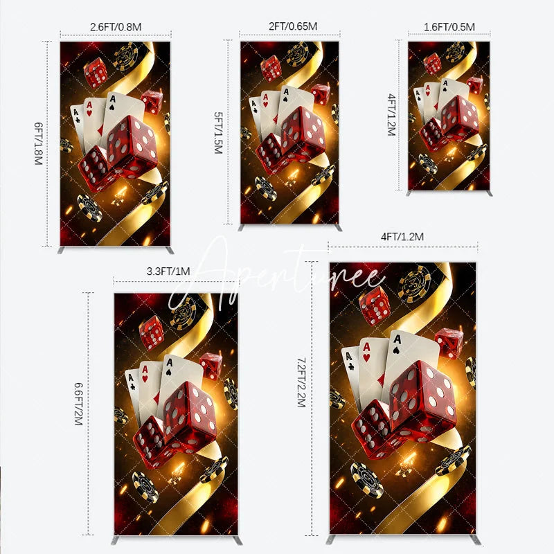 Aperturee - Aperturee Casino Night Poker Theme Rectangle Arch Backdrop Red Dice and Aces Playing Cards Las Vegas Celebration Decor