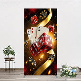 Aperturee - Aperturee Casino Night Poker Theme Rectangle Arch Backdrop Red Dice and Aces Playing Cards Las Vegas Celebration Decor