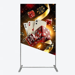 Aperturee - Aperturee Casino Night Poker Theme Rectangle Arch Backdrop Red Dice and Aces Playing Cards Las Vegas Celebration Decor