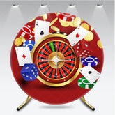 Aperturee - Aperturee Casino Night Round Backdrop for Birthday Party Las Vegas Poker and Roulette Theme Adult Game Night Decor