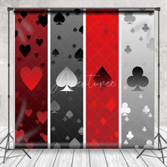 Aperturee - Aperturee Casino Poker Card Suits Backdrop Red and Grey Hearts Spades Diamonds Clubs Pattern Las Vegas Party Decoration