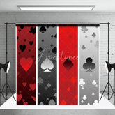 Aperturee - Aperturee Casino Poker Card Suits Backdrop Red and Grey Hearts Spades Diamonds Clubs Pattern Las Vegas Party Decoration