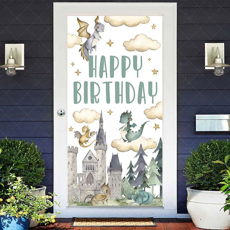 Aperturee - Aperturee Castle Baby Dragon Cloud Stars Birthday Door Cover