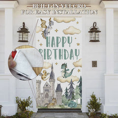 Aperturee - Aperturee Castle Baby Dragon Cloud Stars Birthday Door Cover