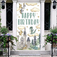 Aperturee - Aperturee Castle Baby Dragon Cloud Stars Birthday Door Cover