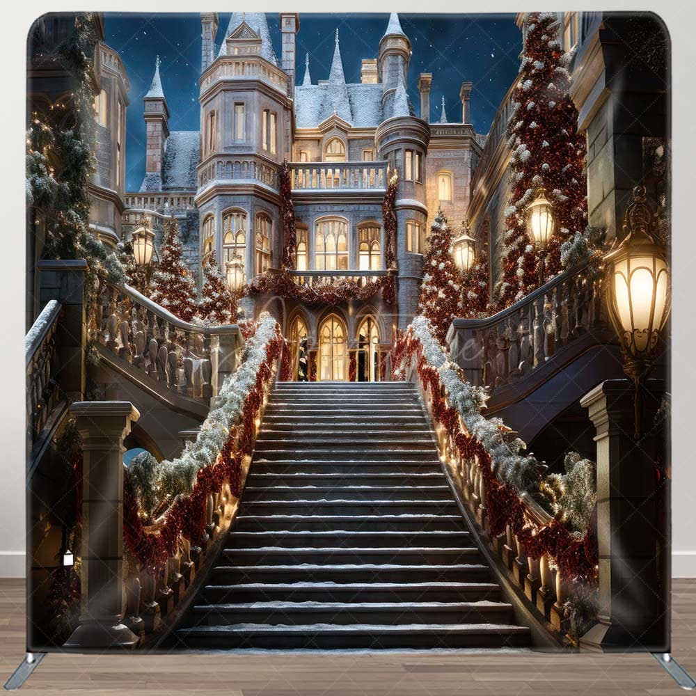 Aperturee - Aperturee Castle Christmas Stairway Square Tension Backdrop