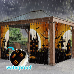 Aperturee - Aperturee Castle Moon Bat Waterproof Printed Outdoor Curtains