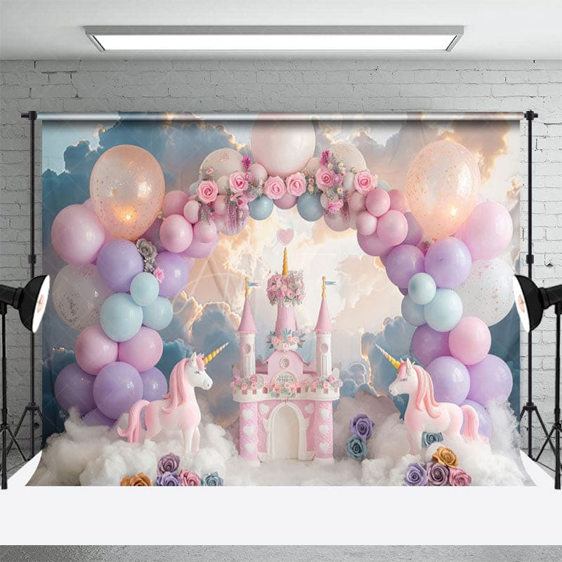 Aperturee - Aperturee Castle Unicorn Paradise Balloon Photography Backdrop