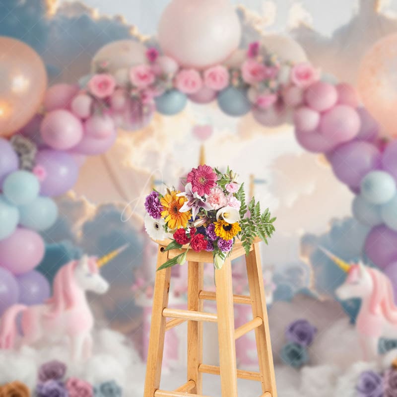 Aperturee - Aperturee Castle Unicorn Paradise Balloon Photography Backdrop