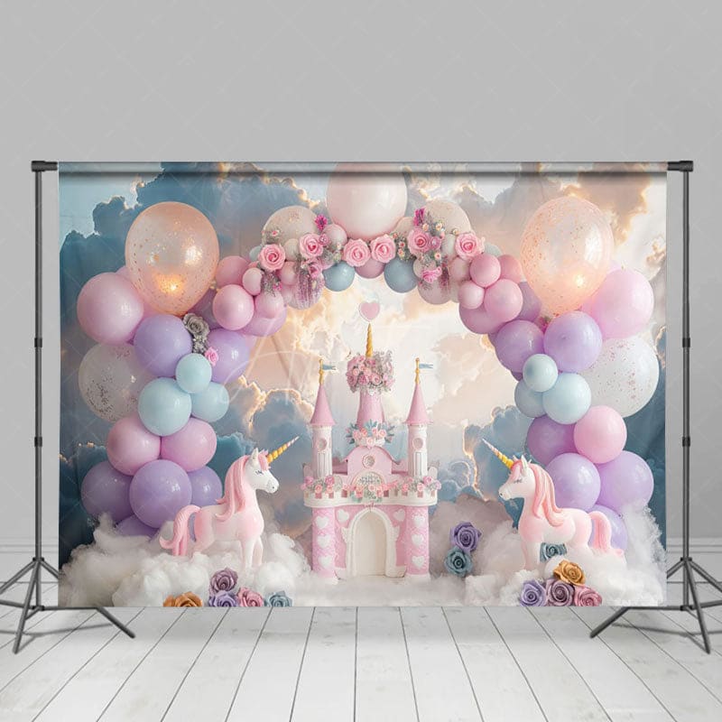 Aperturee - Aperturee Castle Unicorn Paradise Balloon Photography Backdrop