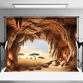 Aperturee Aperturee Cave Entrance Photography Backdrop Looking out on African Savanna Nature Scenery with Acacia Trees Photo Prop