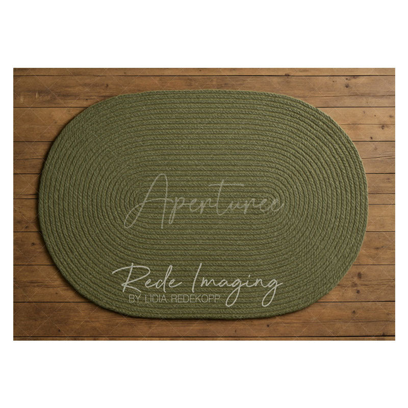 Aperturee - Aperturee Celadon Oval Rug Wood Rubber Floor Mat For Photo