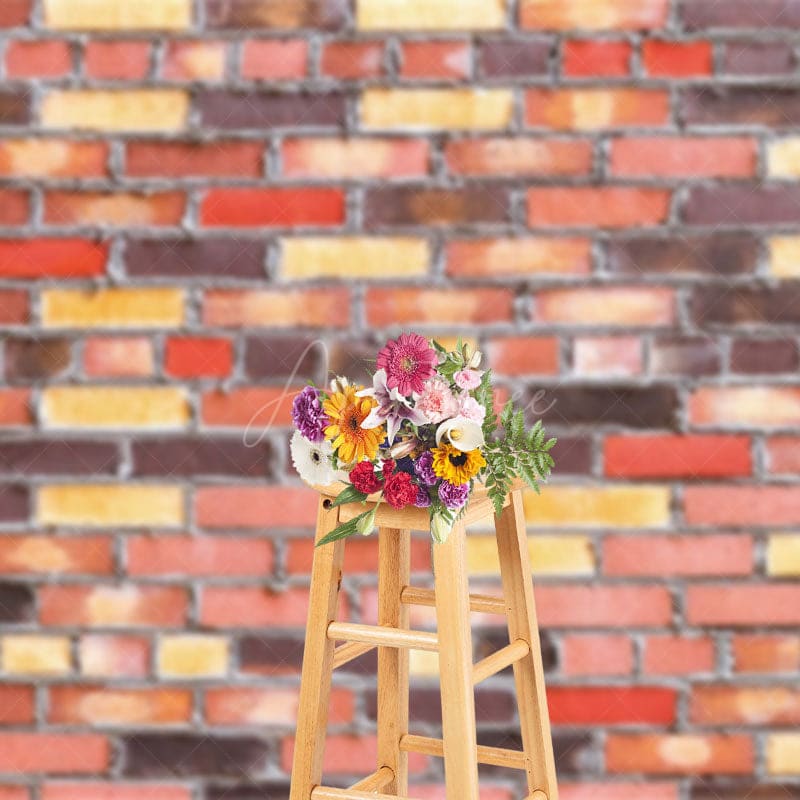 Aperturee - Aperturee Cement Brick Wall Warm Color Tone Photo Backdrop