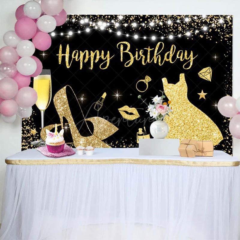 Aperturee - Aperturee Ceremonial Dress High Heels Happy Birthday Backdrop