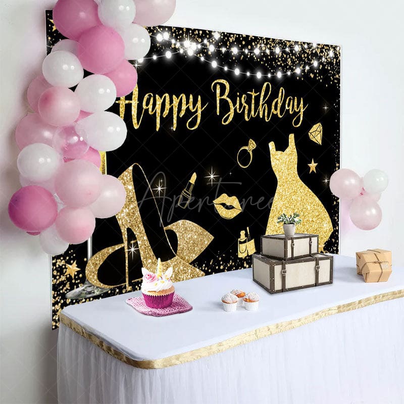 Aperturee - Aperturee Ceremonial Dress High Heels Happy Birthday Backdrop
