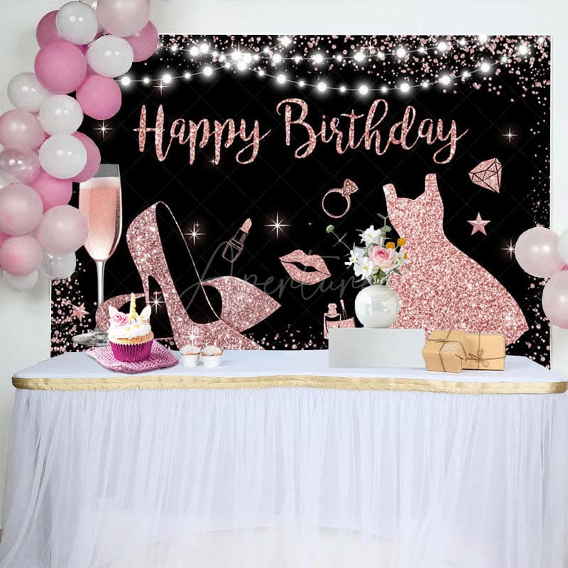 Aperturee - Aperturee Ceremonial Dress Rose Gold Happy Birthday Backdrop