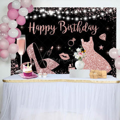 Aperturee - Aperturee Ceremonial Dress Rose Gold Happy Birthday Backdrop