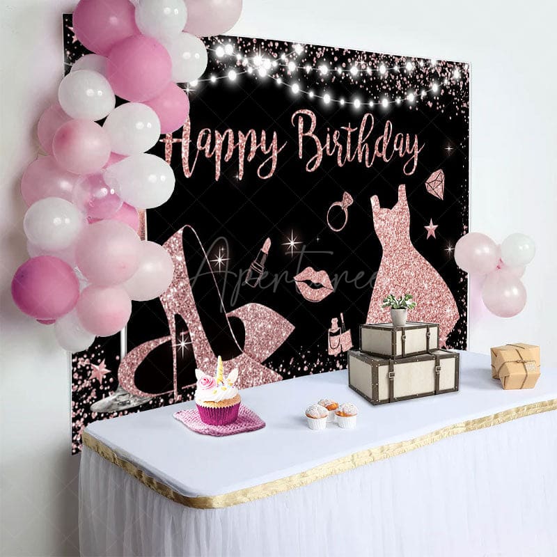 Aperturee - Aperturee Ceremonial Dress Rose Gold Happy Birthday Backdrop