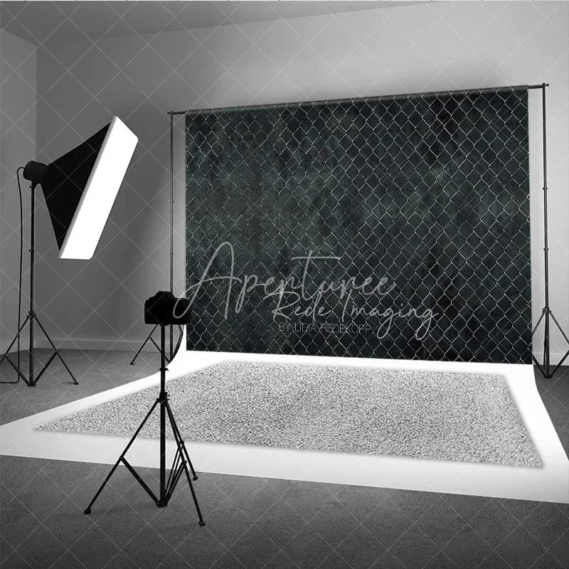 Aperturee - Aperturee Chain Link Fence Wire Mesh Photography Backdrop Dark Grunge Grey Urban Street Cage Texture Background