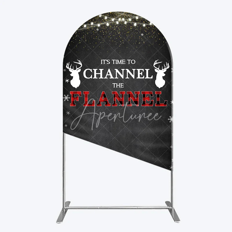 Aperturee - Aperturee Channel The Flannel Arch Backdrop Lumberjack Winter Baby Shower Plaid Deer