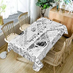 Aperturee - Aperturee Chaotic Black and White Newspaper Rectangle Tablecloth Abstract Text Pattern Modern Industrial Dining Decor