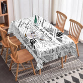 Aperturee - Aperturee Chaotic Black and White Newspaper Rectangle Tablecloth Abstract Text Pattern Modern Industrial Dining Decor