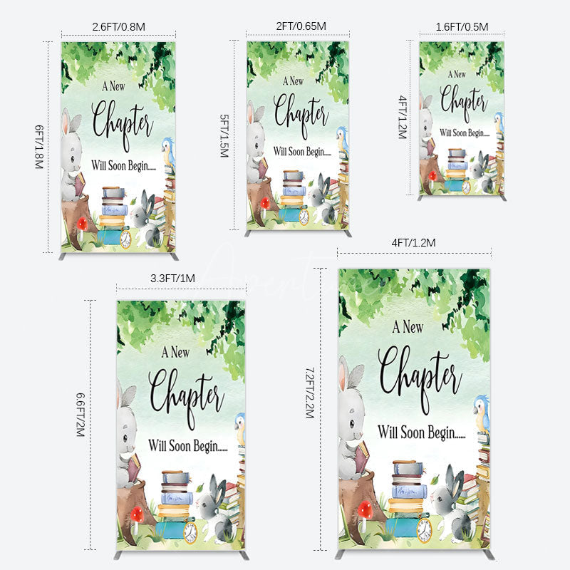 Aperturee - Aperturee Chapter Begin Bunny Books Baby Shower Rectangle Backdrop
