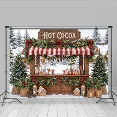 Aperturee - Aperturee Charming Hot Cocoa Stand Holiday Backdrop with Snowy Winter Scene Gingerbread Houses and Christmas Decor