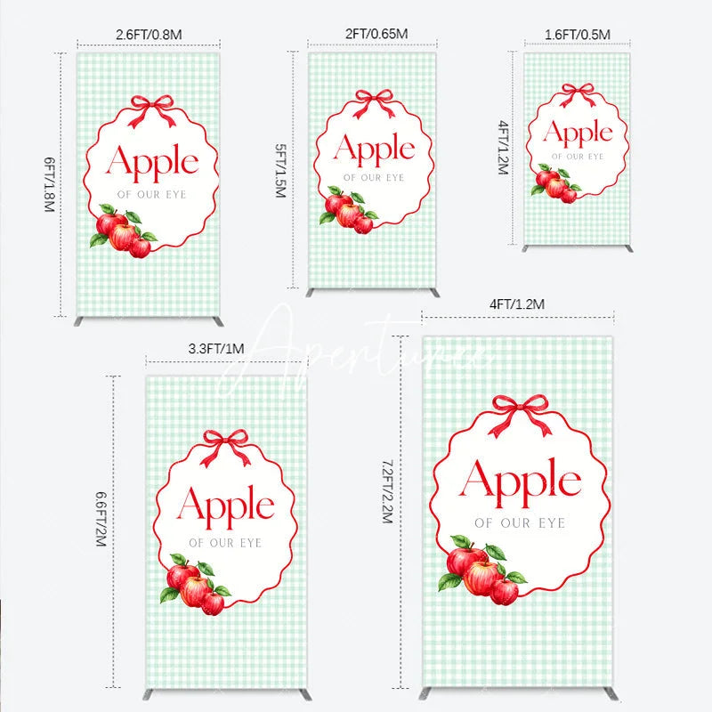 Aperturee - Aperturee Charming Light Green Gingham Apple of Our Eye Rectangle Arch Backdrop Sweet Baby Shower or First Birthday Party Decor