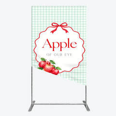 Aperturee - Aperturee Charming Light Green Gingham Apple of Our Eye Rectangle Arch Backdrop Sweet Baby Shower or First Birthday Party Decor