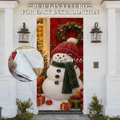 Aperturee - Aperturee Charming Snowman with Red Knitted Hat and Green Scarf Christmas Door Cover Winter Holiday Party Decoration