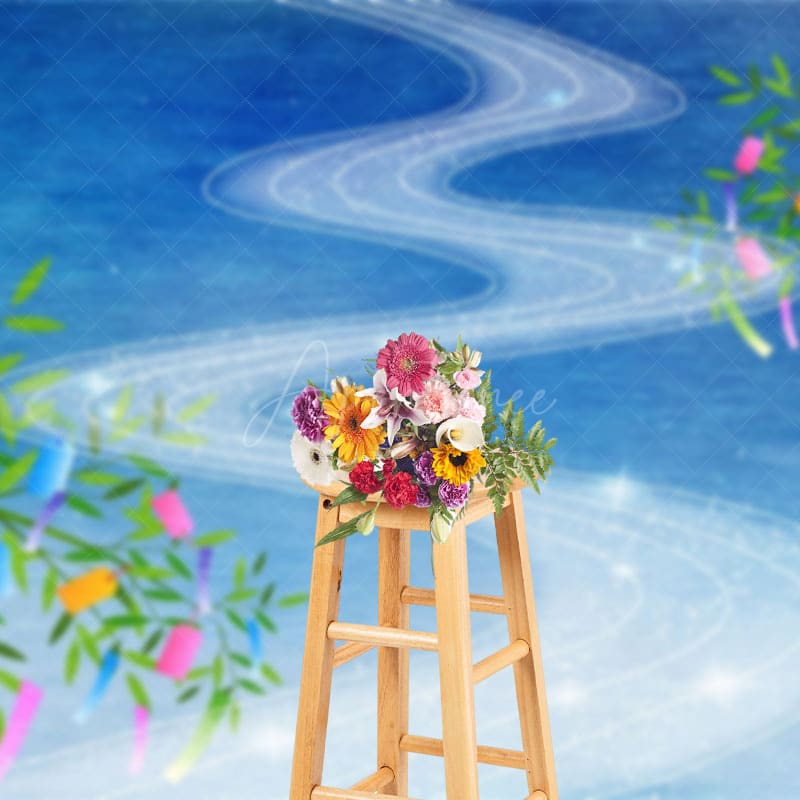 Aperturee - Aperturee Charming Summer Scene Paper Windmills Sky Backdrop