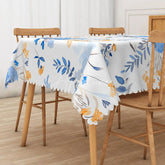 Aperturee - Aperturee Cheerful Blue and Yellow Floral Tablecloth for Spring Summer or French Country Kitchen Decor