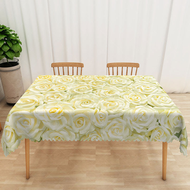 Aperturee - Aperturee Cheerful Yellow Floral Rectangle Tablecloth with Blooming Flowers for Spring and Summer Garden Parties